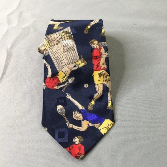 Florence Mens Fun Tie Tennis Necktie Blue Red Yellow Sport Pointed Multicolor - Picture 1 of 7